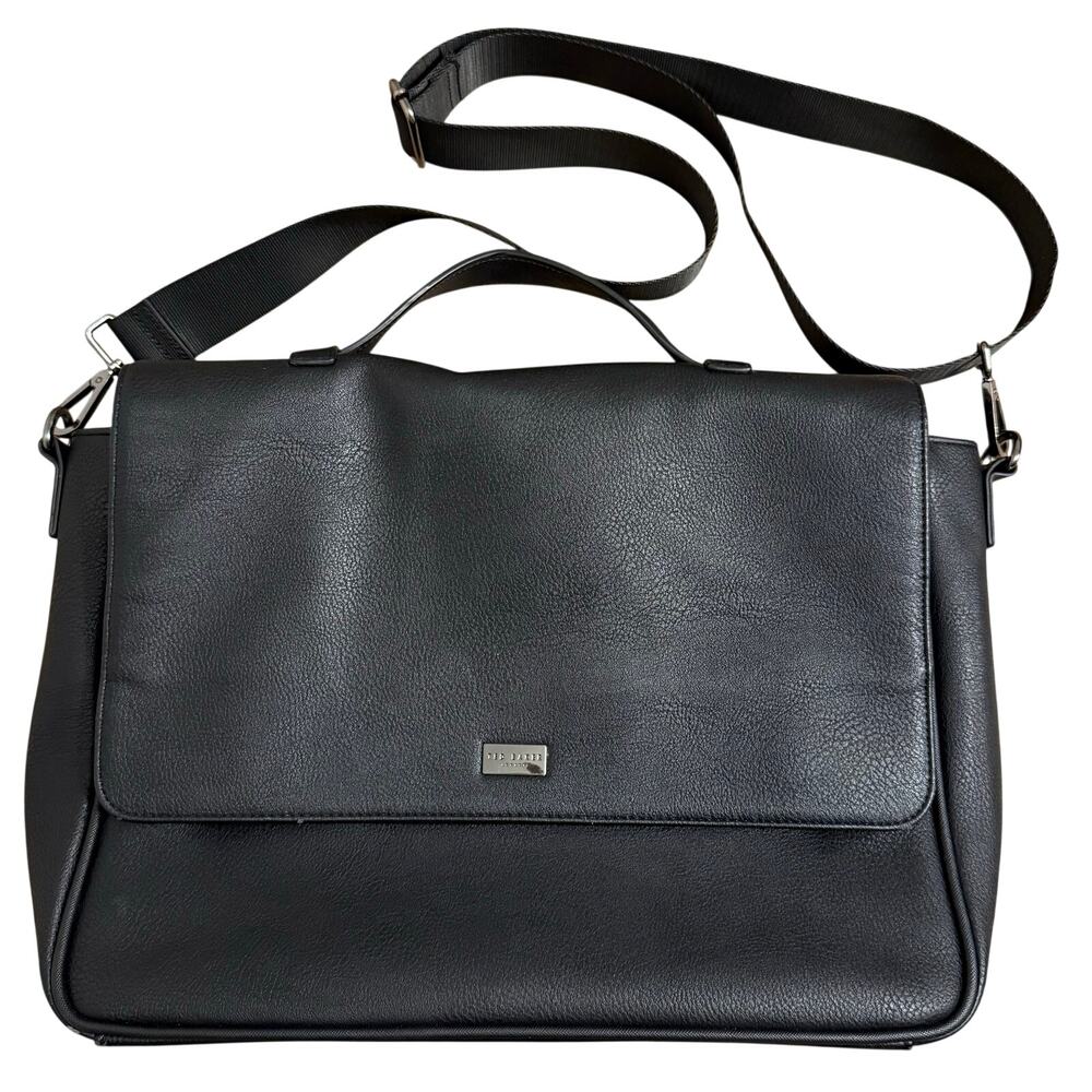 Ted Baker Messenger Bag Briefcase Laptop Faux Leather Professional Unisex Black